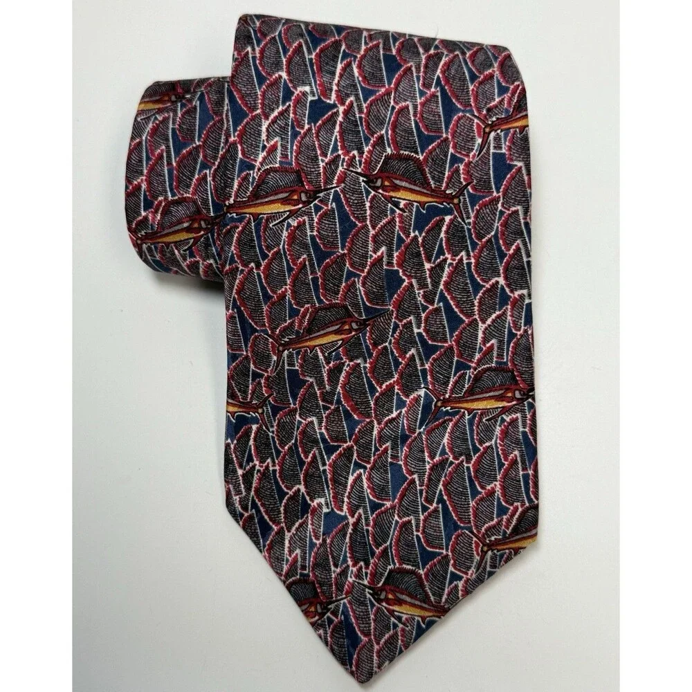 Fish Tales By Schreter Hand Finished All Silk Sailfish Neck Tie